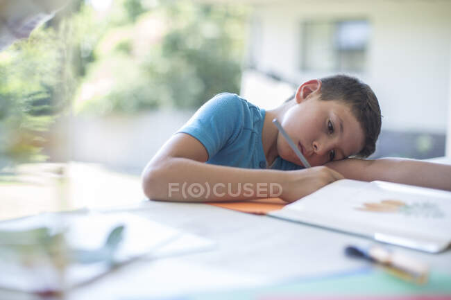 Cape Town, South Africa, boy doing homework — Stock Photo
