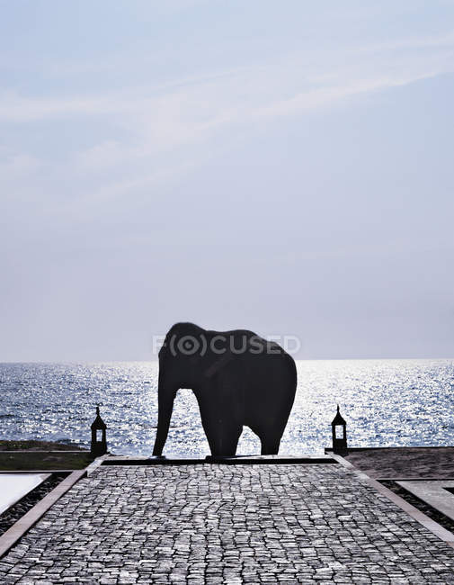 Silhouette einer Elefantenstatue auf gepflastertem Gehweg — Stockfoto