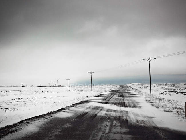 Telefonmasten im schneebedeckten Feld — Stockfoto