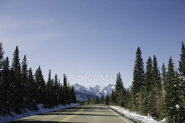 Leere Straße, Rocky Mountains, Canmore, Alberta, Kanada — Stockfoto