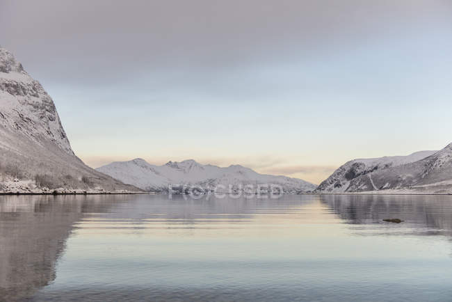 Snow capped mountains in Fjord — Stock Photo