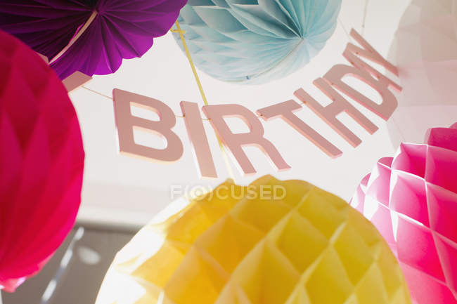 Low angle view of colorful birthday decorations — Stock Photo