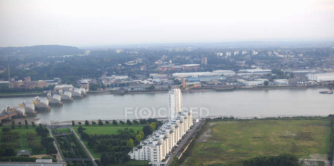 Aerial view of Thames barrier, London, UK — Stock Photo