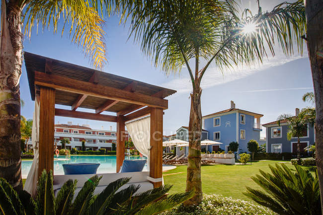 Luxury sun lounger at holiday resort — Stock Photo