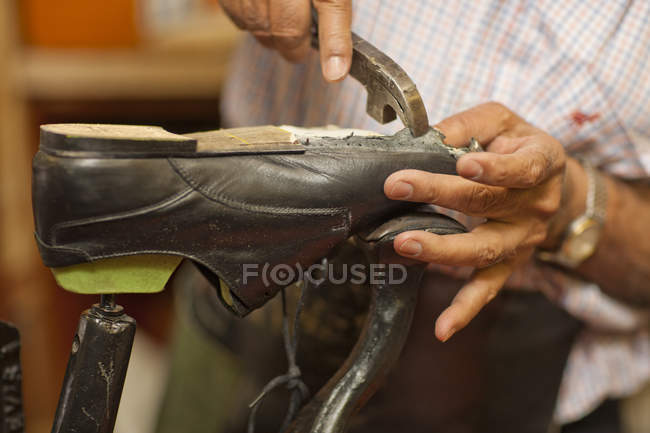 Cobbler suela de zapato de reparación - foto de stock