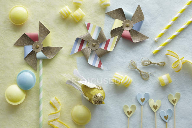 Multi-shaped coloured candies and pinwheels — Stock Photo