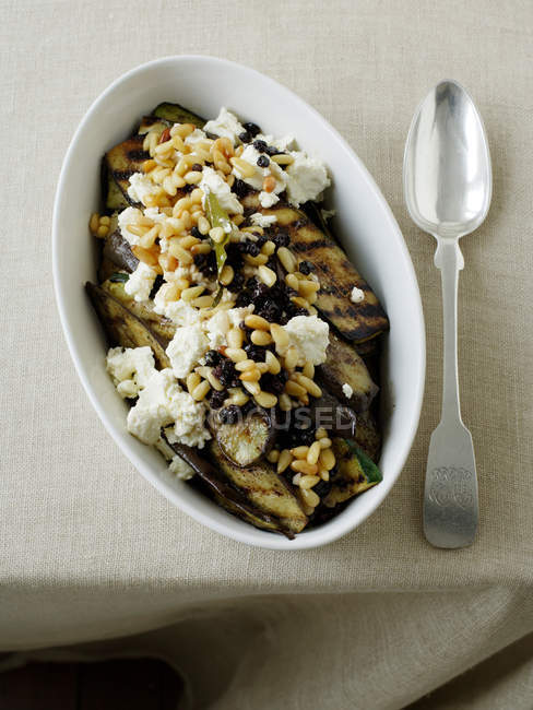 Dish of eggplant and zucchini salad — Stock Photo