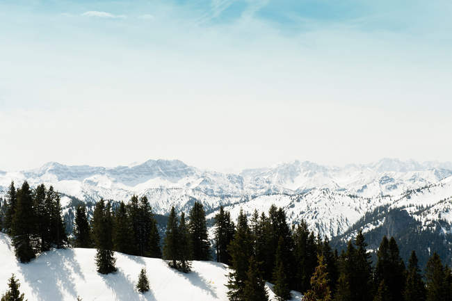 Scenic view of German Alps overlooking rural landscape — Stock Photo