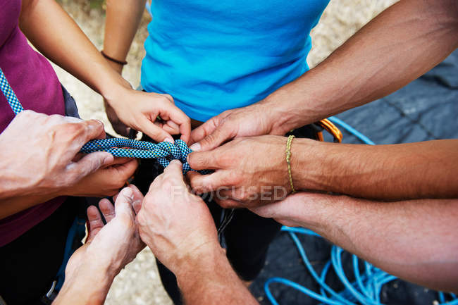 Cropped image of Climbers with rope — Stock Photo