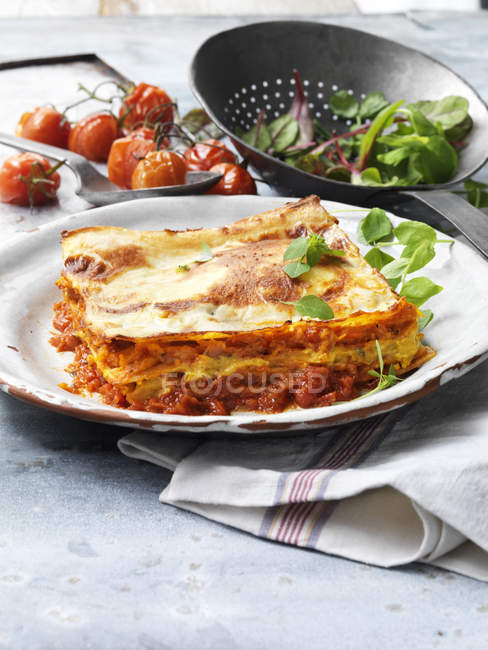 Roasted butternut squash lasagne served on plate — Stock Photo