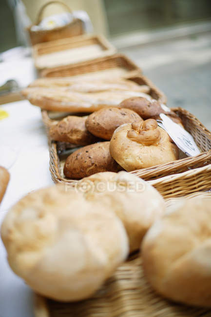 Breads for sale in baskets — Stock Photo