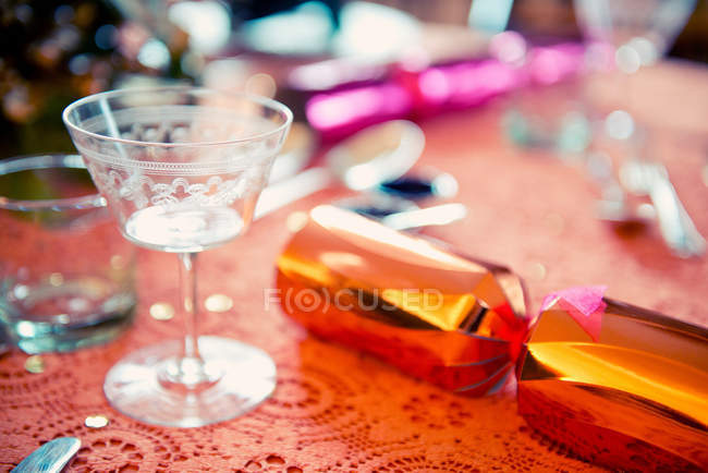 Close up of Christmas cracker on table — Stock Photo