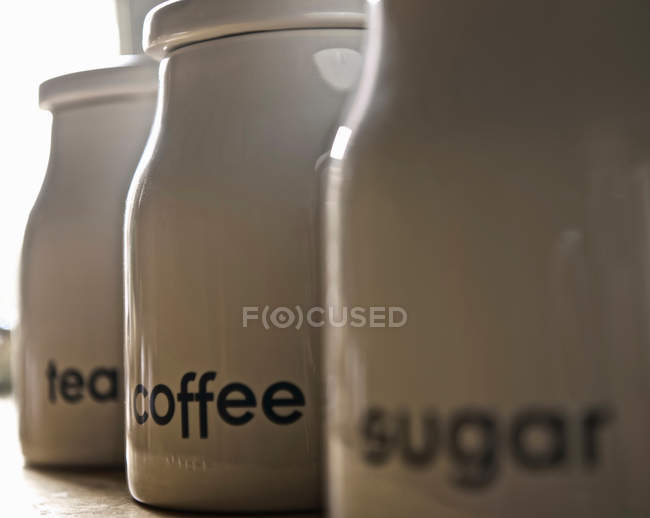 Caffè, tè e barattoli di zucchero — Foto stock