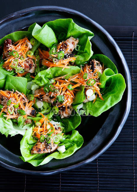 Bowl of salad wraps with lettuce, top view — Stock Photo