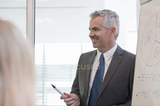 Office manager giving flipchart presentation — Stock Photo