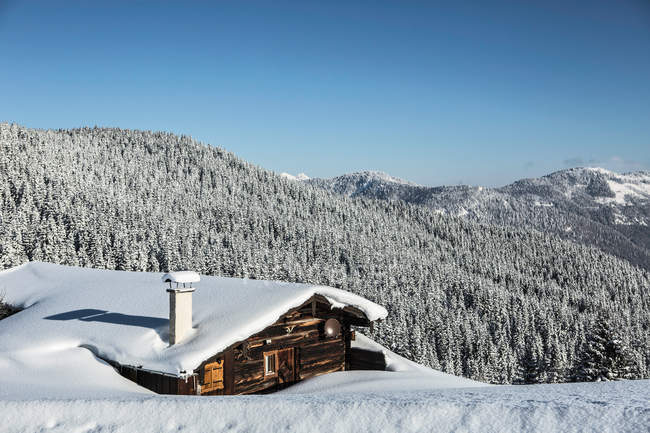 Log cabin on mountainside — Stock Photo