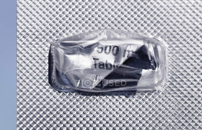 Embalaje de papel de aluminio vacío de medicamentos, primer plano - foto de stock