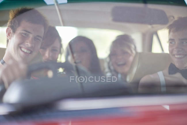 Teenagers driving car, selective focus — Stock Photo