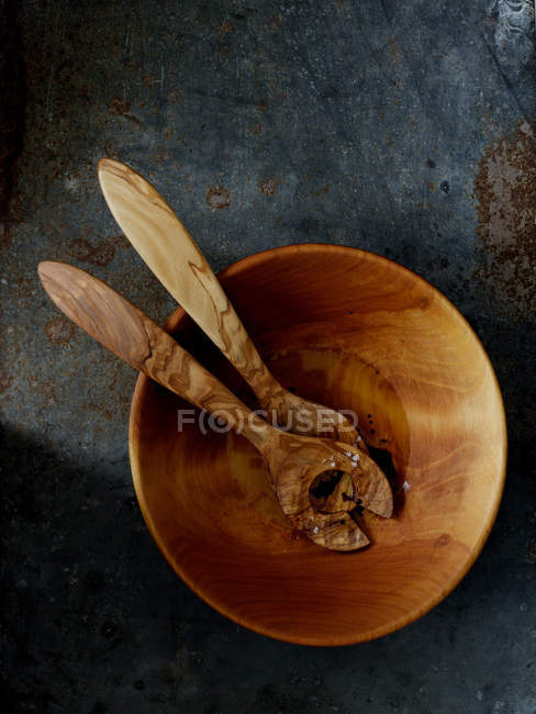 Wooden salad bowl — Stock Photo
