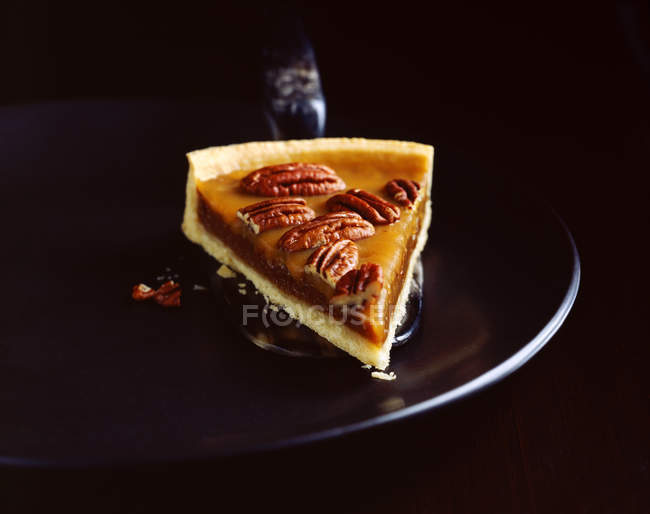 Slice of pecan pie on plate, close up shot — Stock Photo