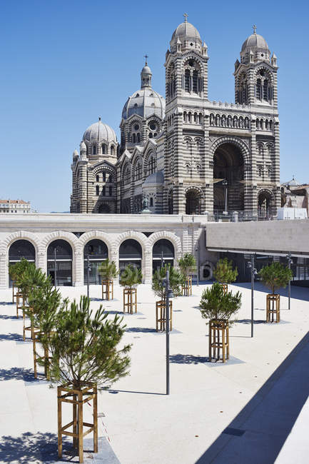 Distant view of Marseille cathedral — Stock Photo