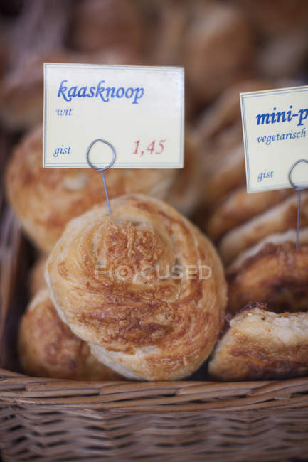 Pastries with price signs — Stock Photo