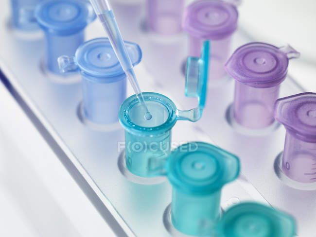Pipeta que deixa cair a solução no frasco para injectáveis — Fotografia de Stock