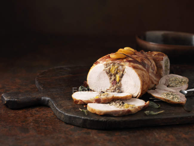 Boneless double stuffed turkey with sage, apricots and bacon — Stock Photo