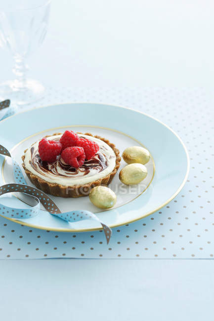 Cream tart with raspberries — Stock Photo