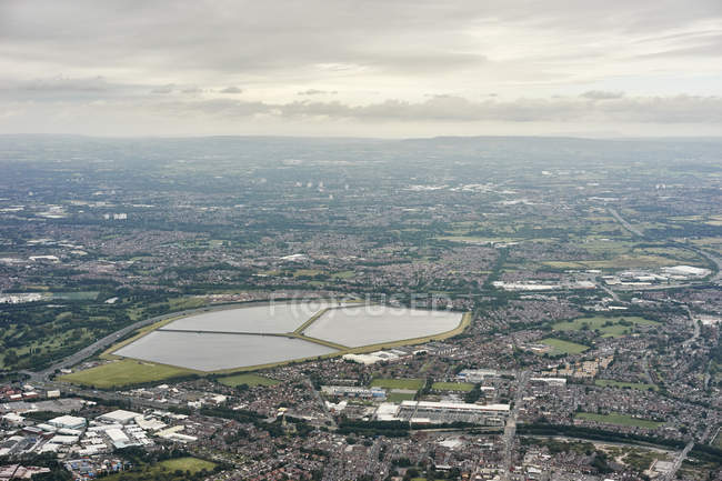 Aerial view of Audenshaw reservoir, Manchester, UK — Stock Photo