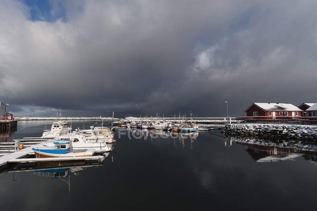 Storm clouds over waterfront at Andenes, Vesteralen Islands, Norway — Stock Photo