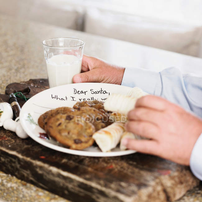 Plate of cookies and milk for Santa — Stock Photo