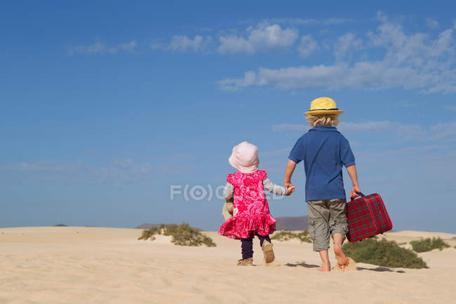 Fratelli che camminano insieme sulla spiaggia — Foto stock