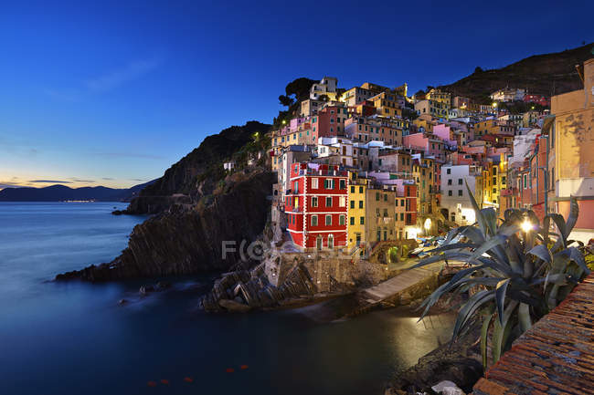 Waterfront town of Riomaggiore at night, Italy — Stock Photo