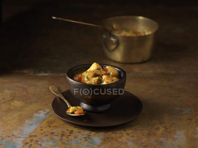 Bowl of bouillabaisse soup — Stock Photo