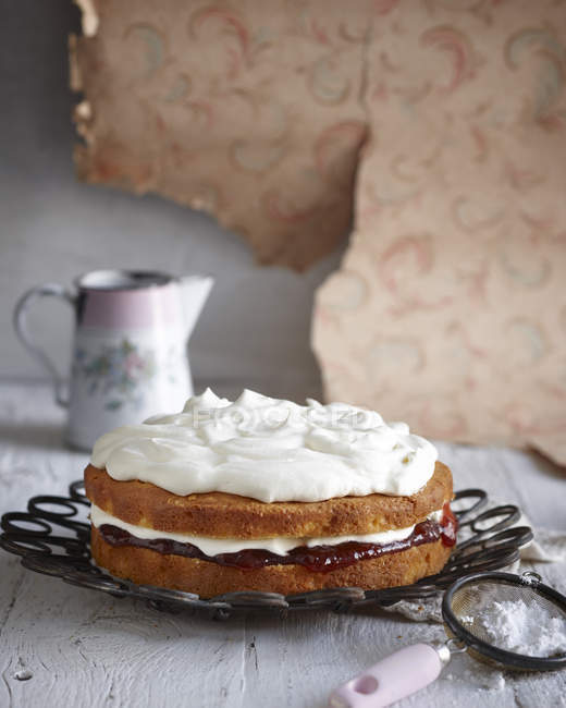 Geeiste Biskuitpudding-Torte auf Vintage-Gericht — Stockfoto