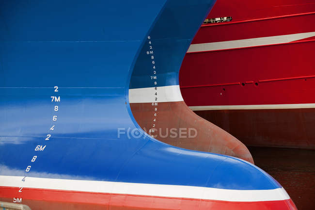 Close up of three painted fishing boats — Stock Photo