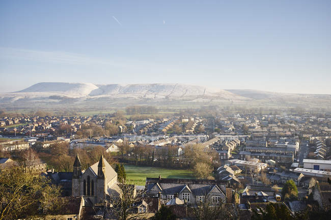 Vista elevata sulla città, Clitheroe, Lancashire, Regno Unito — Foto stock