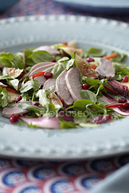 Close-up view of meat and arugula salad — Stock Photo