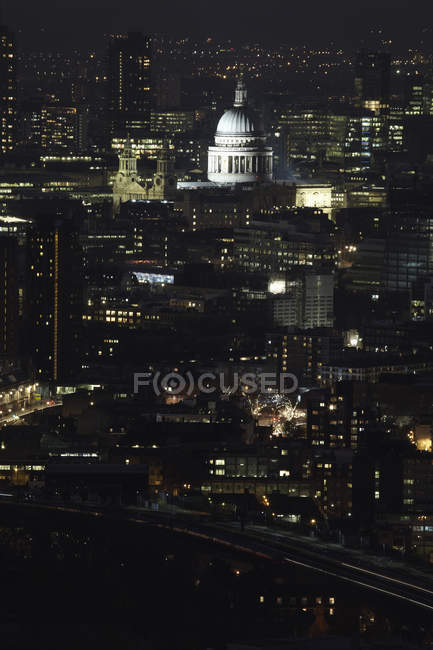 Aerial view of St Pauls at night, London, UK — Stock Photo