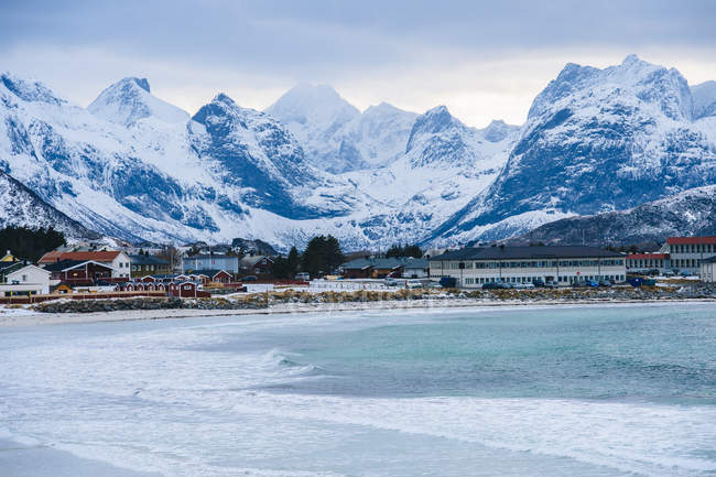 Reine fishing village covered in snow, Norway — Stock Photo