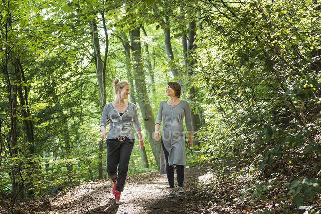Women walking together in forest — Stock Photo