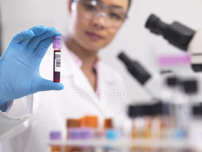 Cientista que prepara amostras clínicas para testes médicos em laboratório — Fotografia de Stock