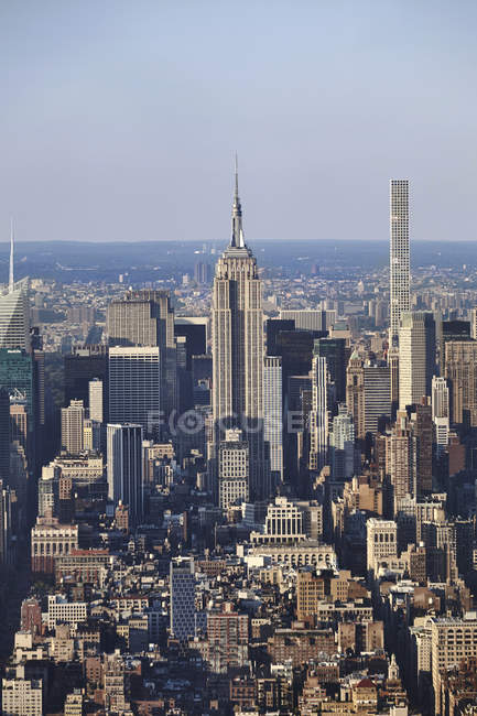 High angle view of Empire State building from One World Trade Observatory, New York City, USA — Stock Photo