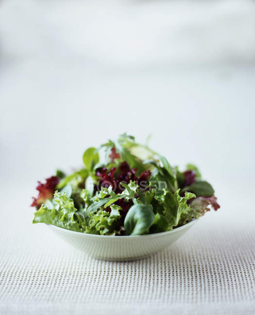 Feuilles de salade mélangées dans un petit bol — Photo de stock