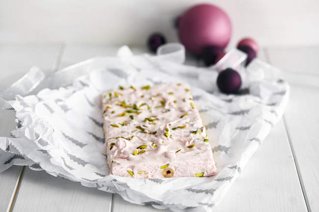 Close up shot of pistachio and rose nougat — Stock Photo