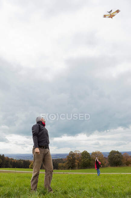 Father and son fly a kite — Stock Photo