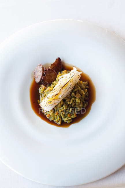 Top view of paella portion on plate — Stock Photo