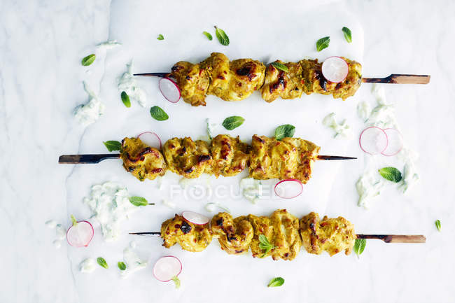High angle view of indian spiced skewers — Stock Photo