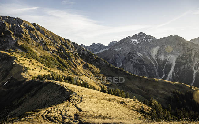 Zona per mountain bike, Kleinwalsertal, sentieri sotto Walser Hammerspitze, Austria — Foto stock